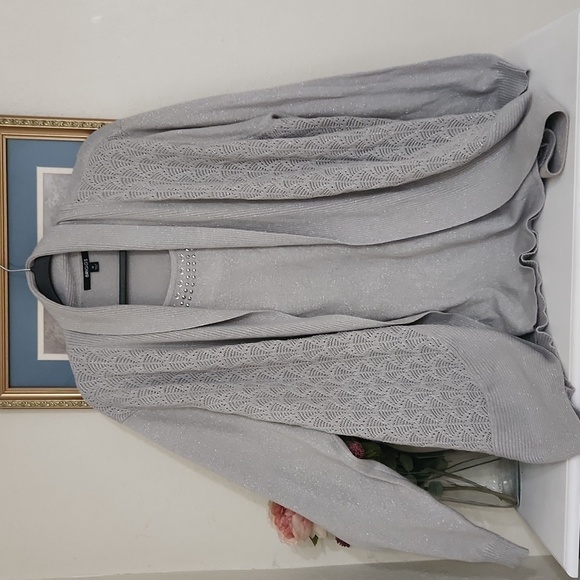 Sparkling Cardigan Cami Sophisticated Career Fall Lagenlook Coastal Metalic 3X - Picture 11 of 11